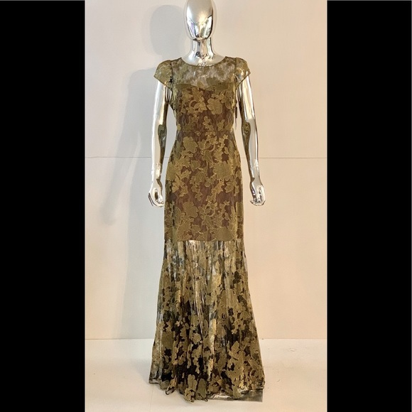 4X “HOST PICK” Halston Metallic Embroidered Lace Cap-Sleeve Gown - Picture 8 of 12